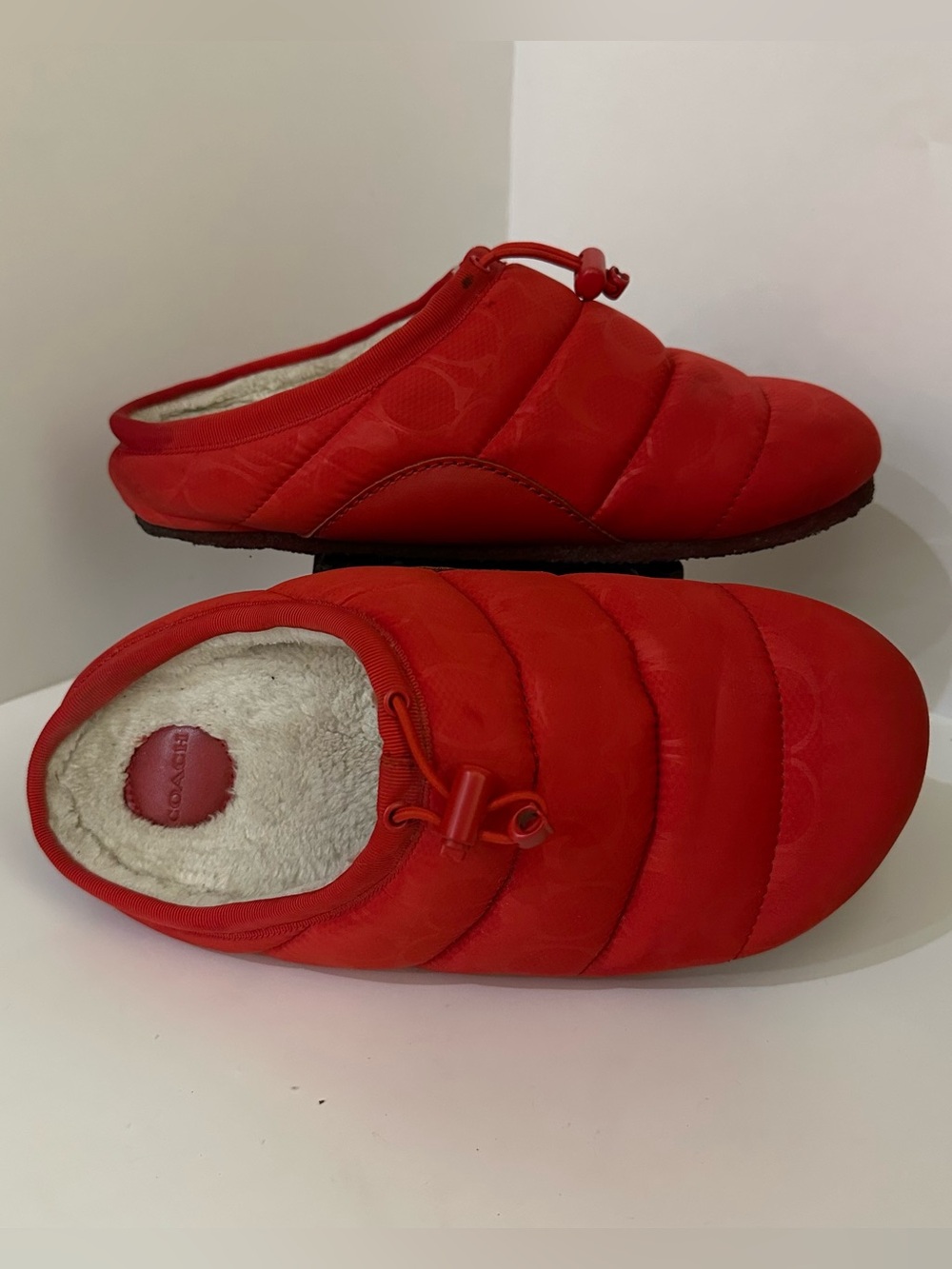 Coach Rachelle Monogram Lined Nylon Slippers Miami Red 8.5